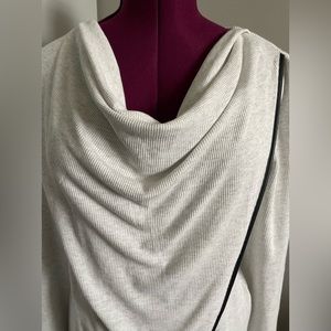 MNY thin thermal knit. Trimmed black leather shirt